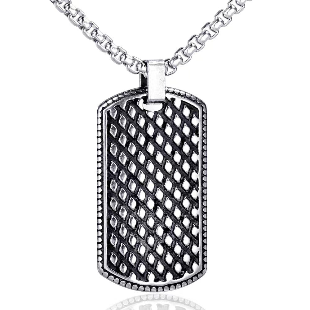 Textured Dog Tag Pendant Necklace