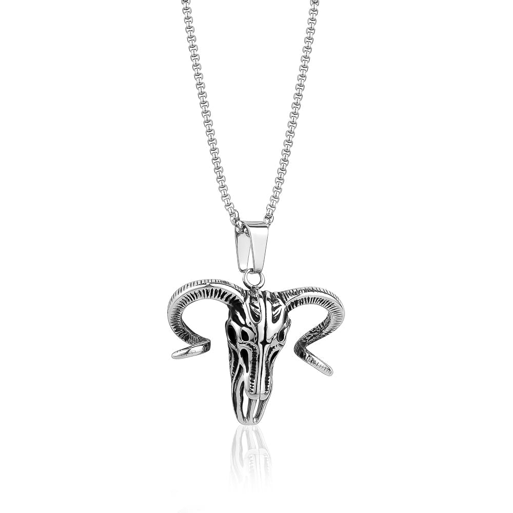 Men's Stainless Steel Ram Skull Pendant Necklace