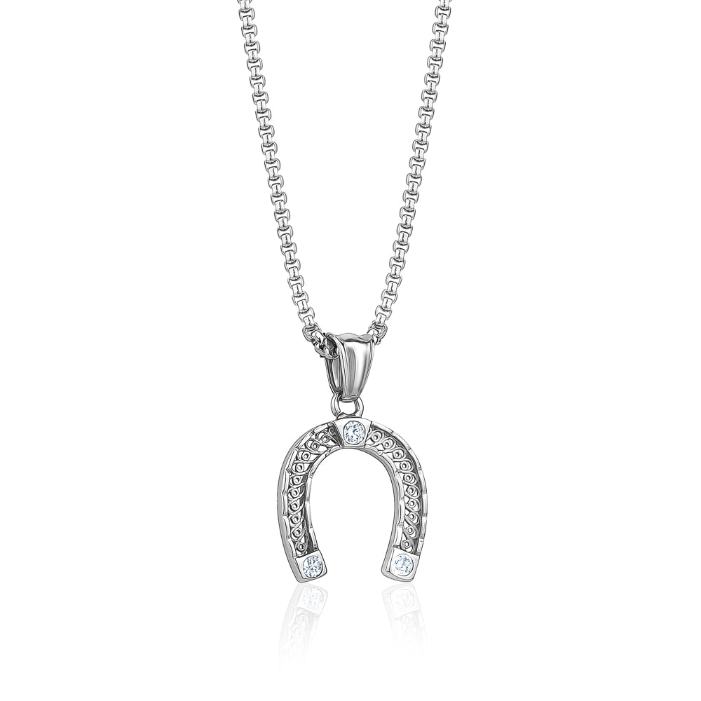 Men's Stainless Steel Horseshoe Pendant Necklace