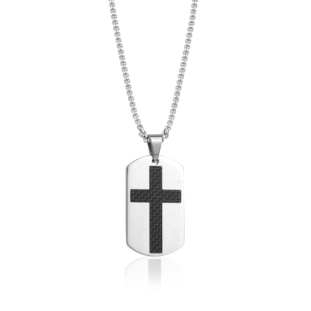 Men's Stainless Steel Cross Dog Tag Pendant Necklace