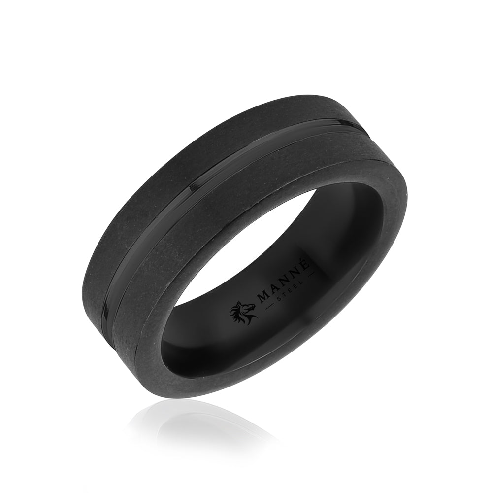 Manné Matte Black Stripe Stainless Steel Ring