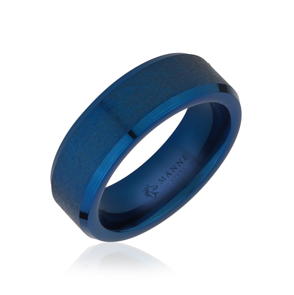 Brushed Blue Stainless Steel Band with Bevelled Edges