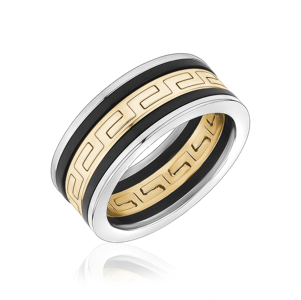 Gold & Black Greek Key Stainless Steel Band