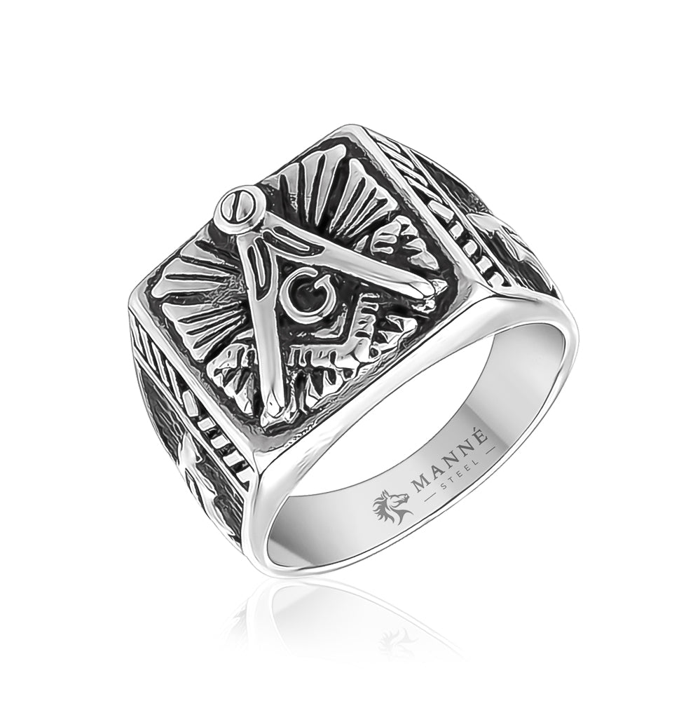 Masonic Legacy Square & Compass Steel Ring