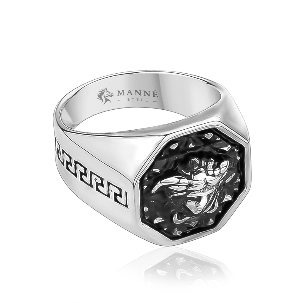 Black Hex Medusa Stainless Steel Ring
