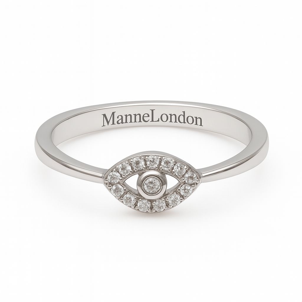 0.07ct D Colour Moissanite Evil Eye Ring. GRA Certified