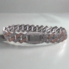 Sterling Silver 15mm Pink & Silver CZ Cuban Bracelet