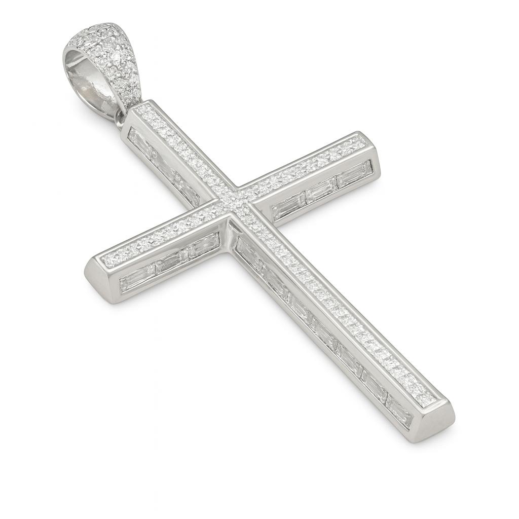 Elegant Sterling Silver Cross Pendant with Cubic Zirconia