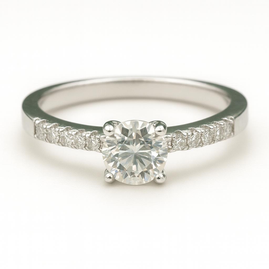 0.5ct D-Colour Round Moissanite Solitaire with Side Stones Ring. GRA Certified