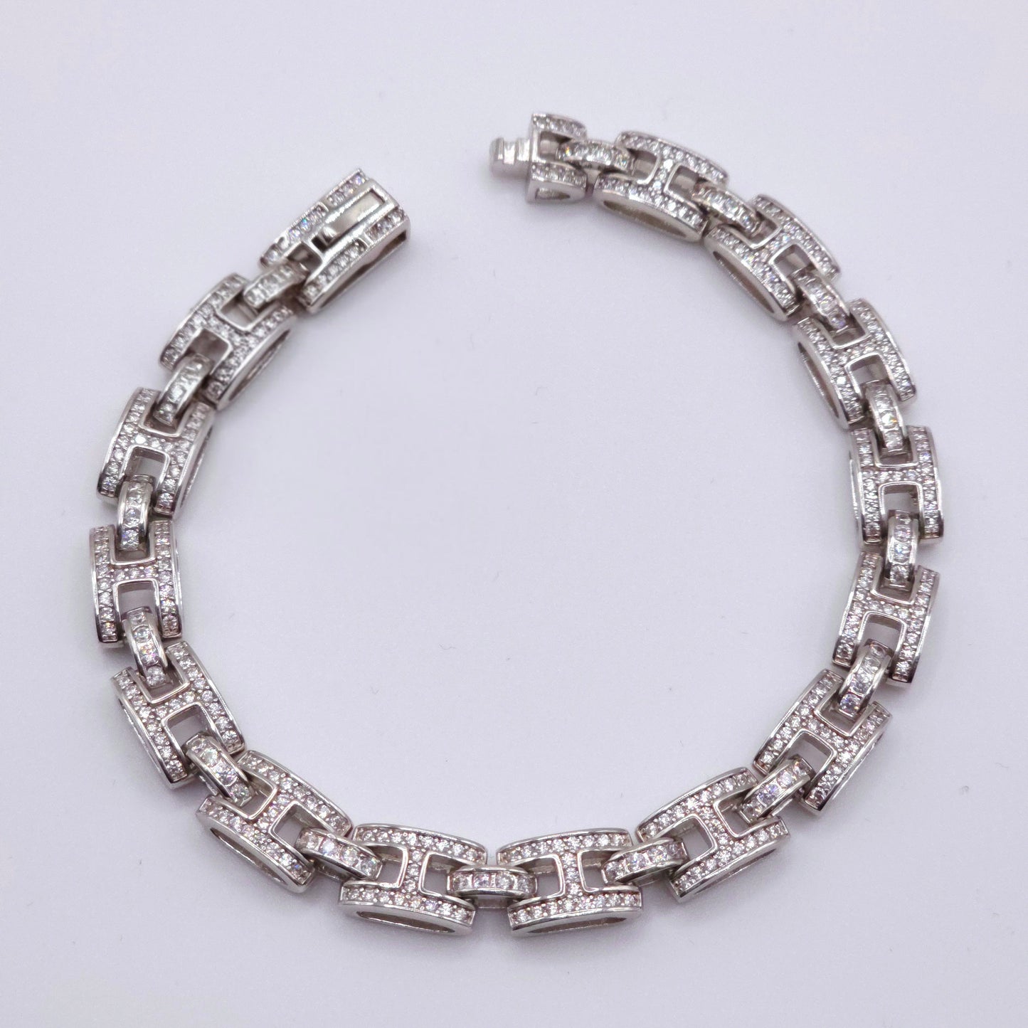 Sterling Silver 8mm Pave Cubic Zirconia Link Bracelet