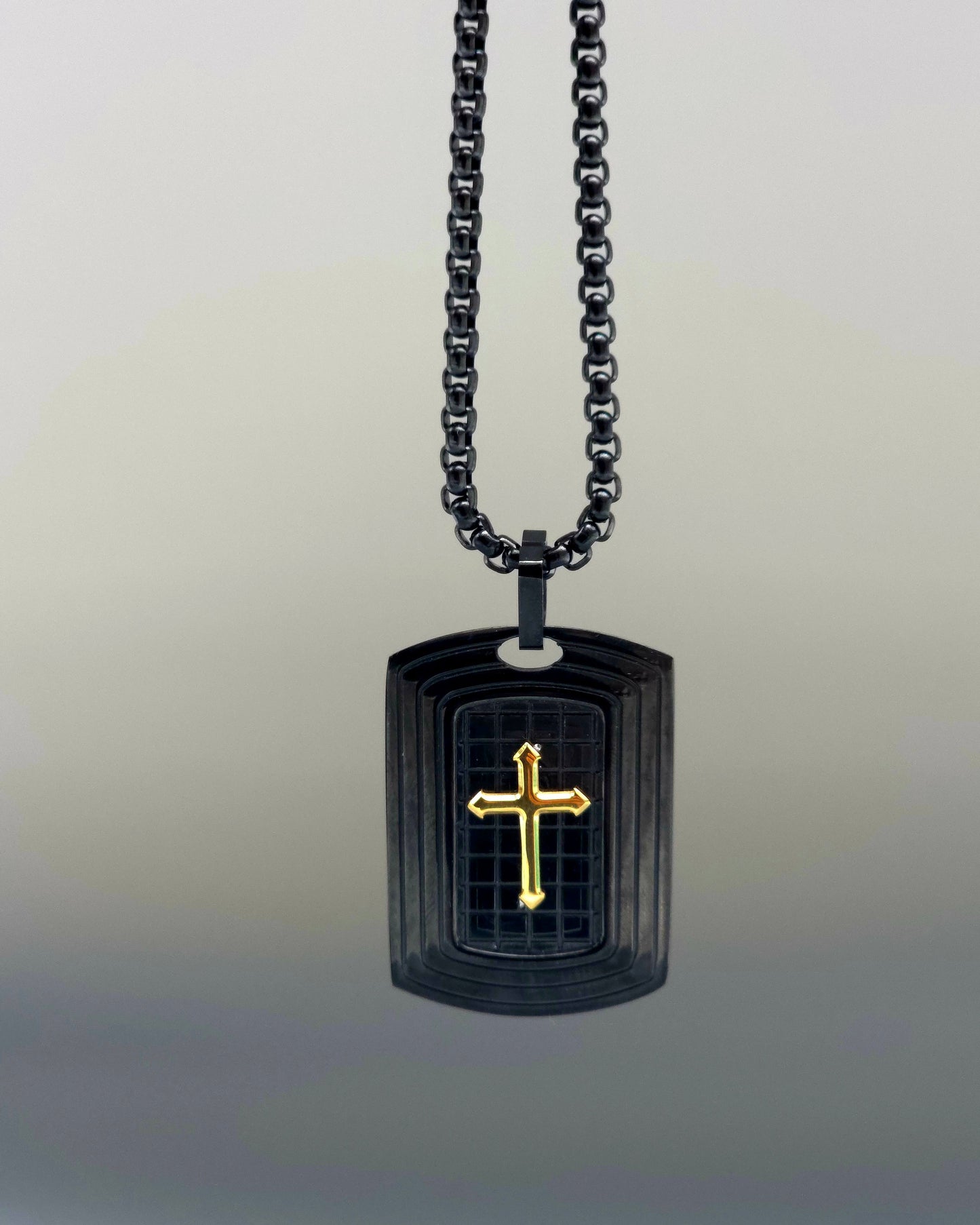 Men's Stainless Steel Dog Tag Pendant Necklace with Gold Cross