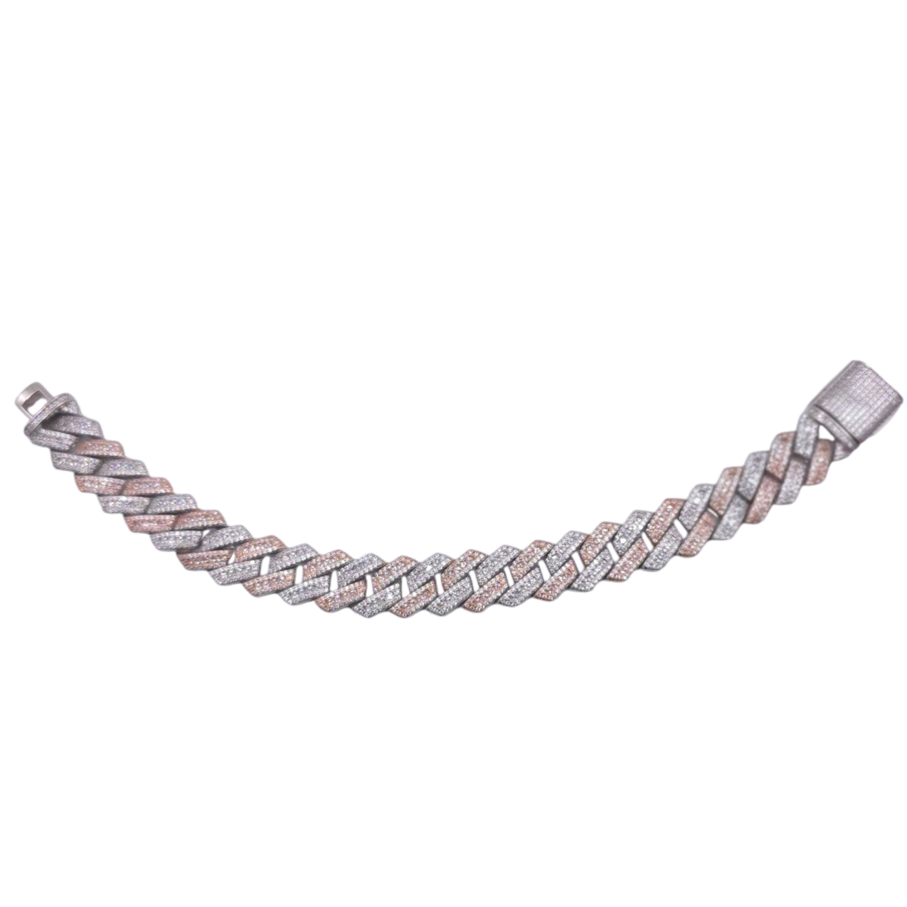 Sterling Silver 15mm Pink & Silver CZ Cuban Bracelet