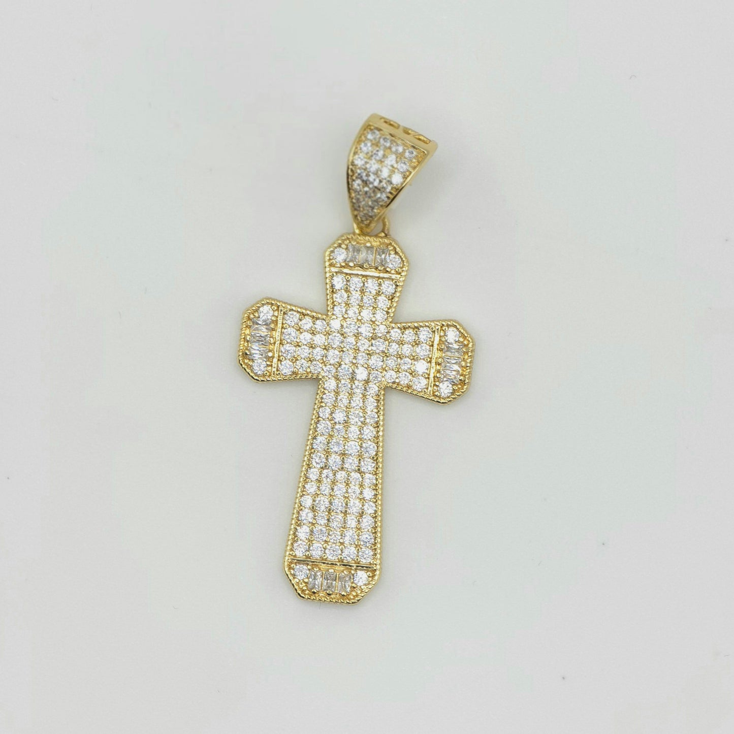 Dazzling CZ Cross Pendant in 14ct Gold Finish - Italian Crafted