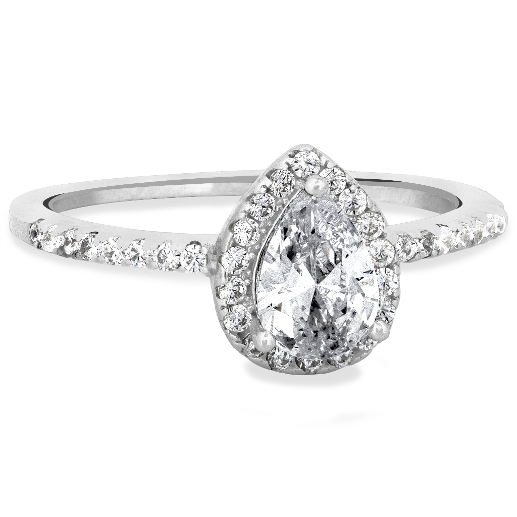Sterling Silver Pear Cut CZ Halo Ring