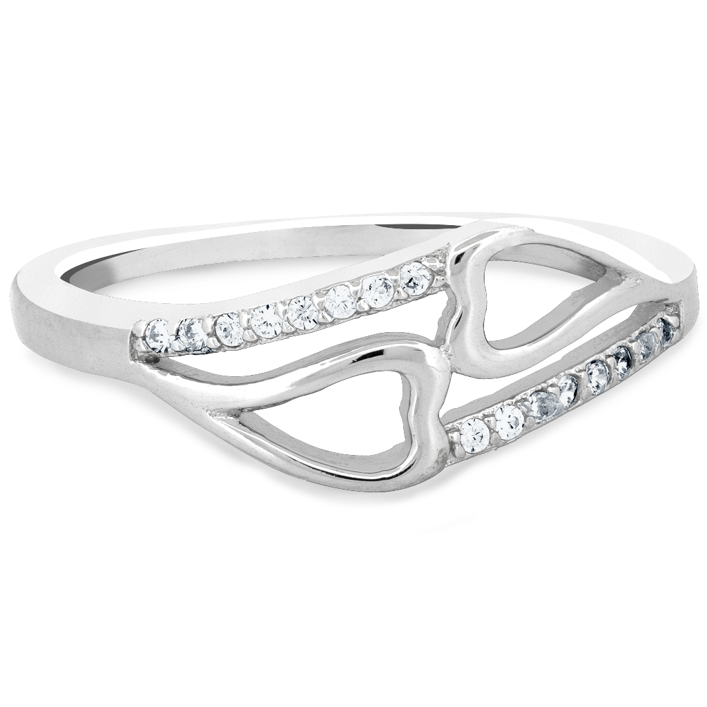 Sterling Silver Double Heart Open Loop Ring