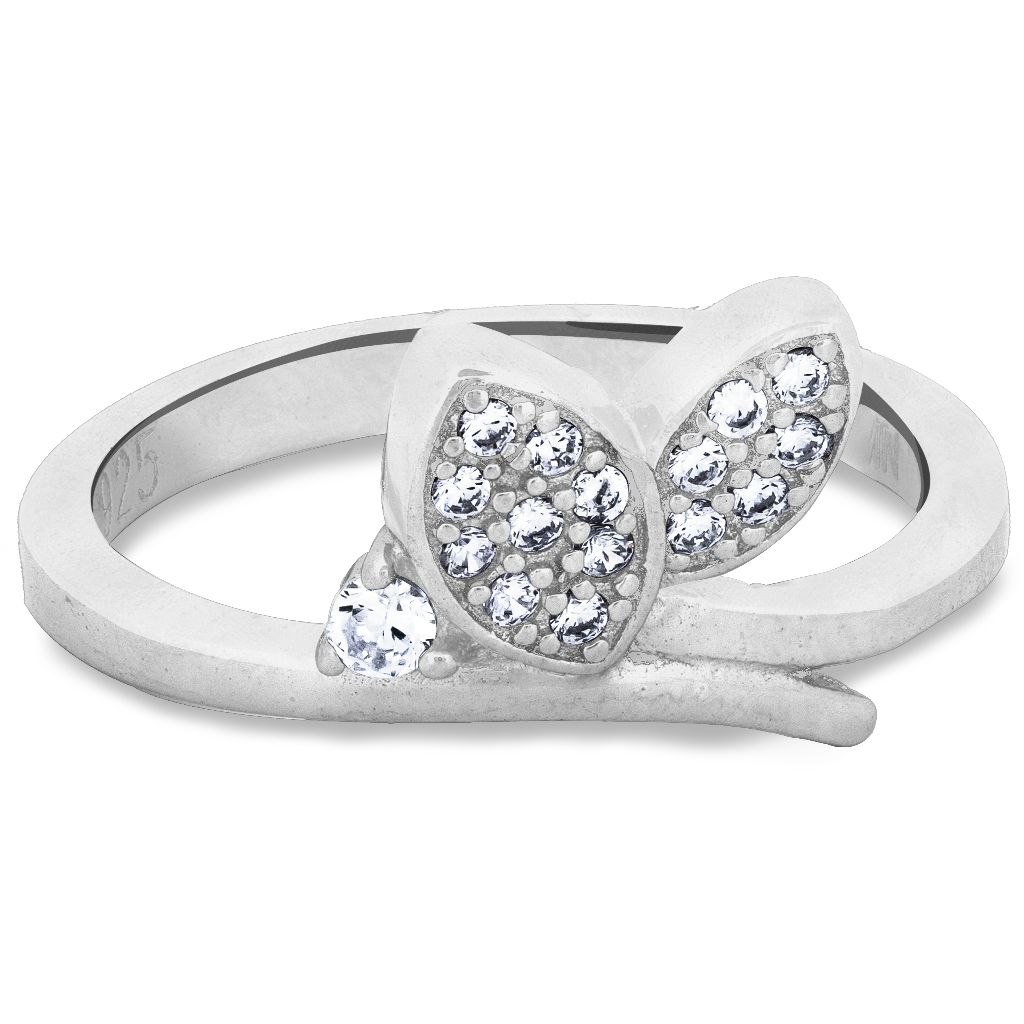 Sterling Silver Double Leaf CZ Bypass Ring