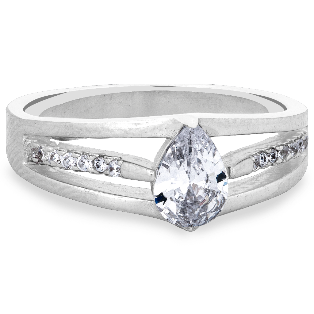 Sterling Silver Brilliant Pear Halo Ring