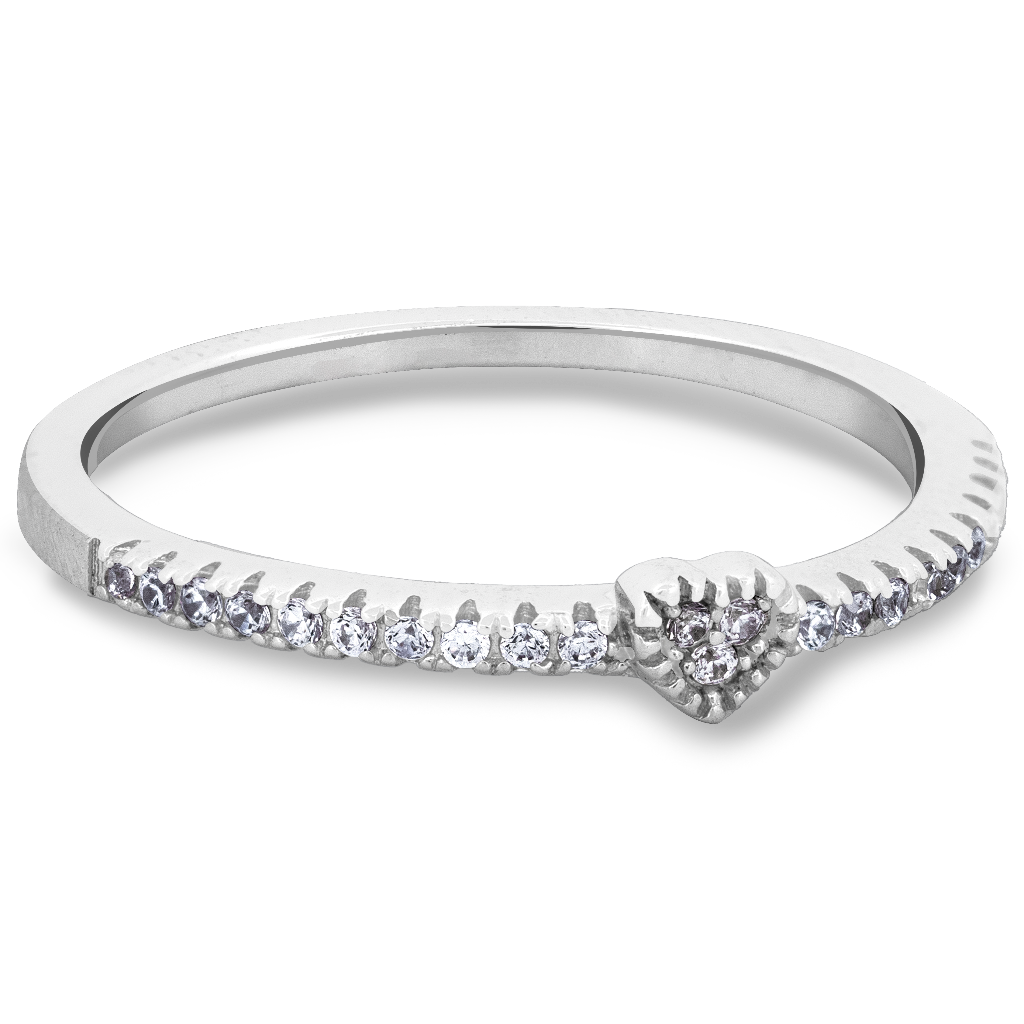 Sterling Silver Delicate Heart CZ Band Ring