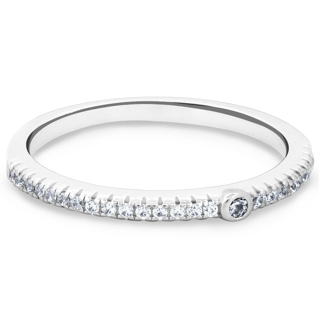 Sterling Silver Delicate Pave & Bezel CZ Eternity Ring
