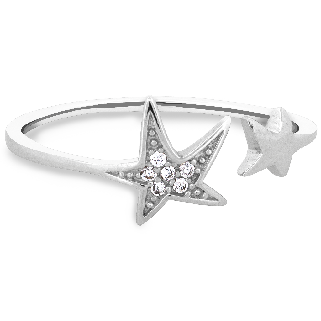 Sterling Silver Open Star CZ Ring
