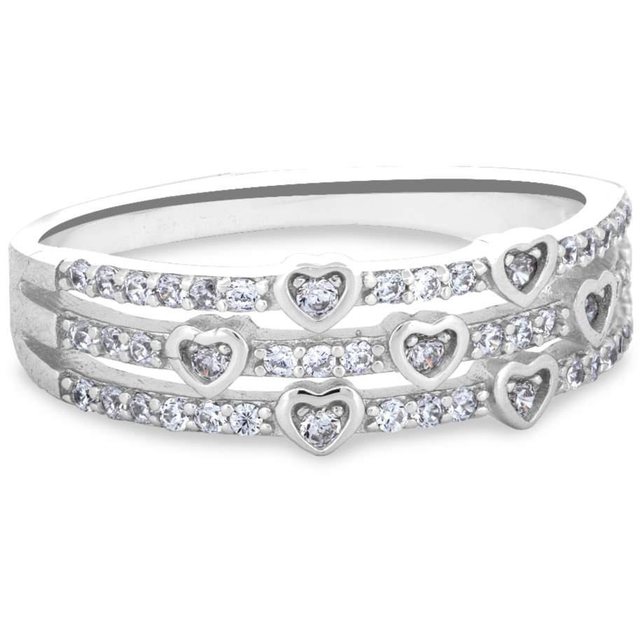 Sterling Silver Triple Heart CZ Band Ring