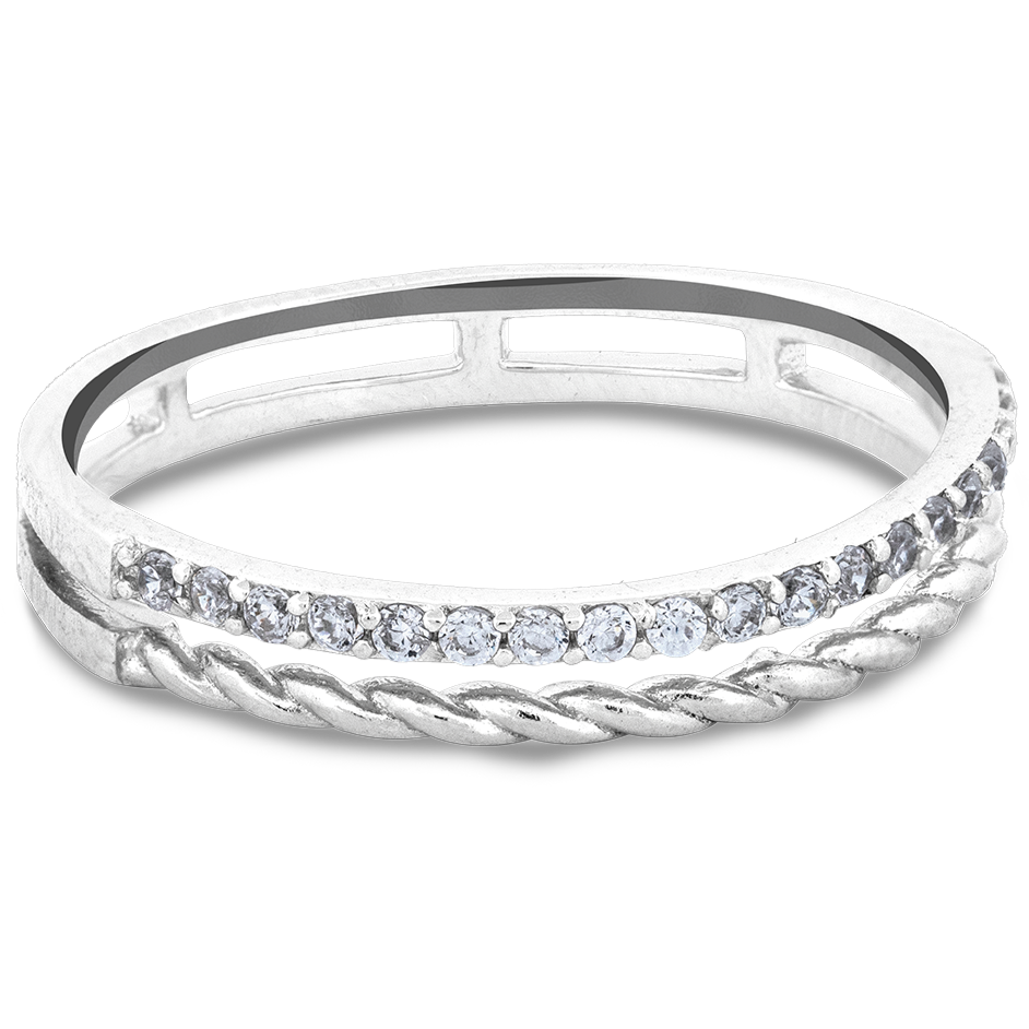 Sterling Silver Sparkling CZ & Rope Ring