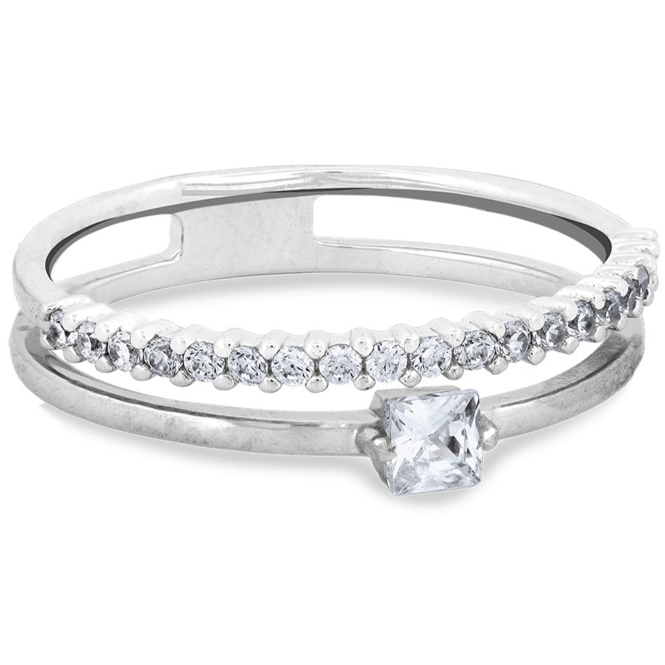 Two-Band Sterling Silver CZ Ring with Solitaire Accent