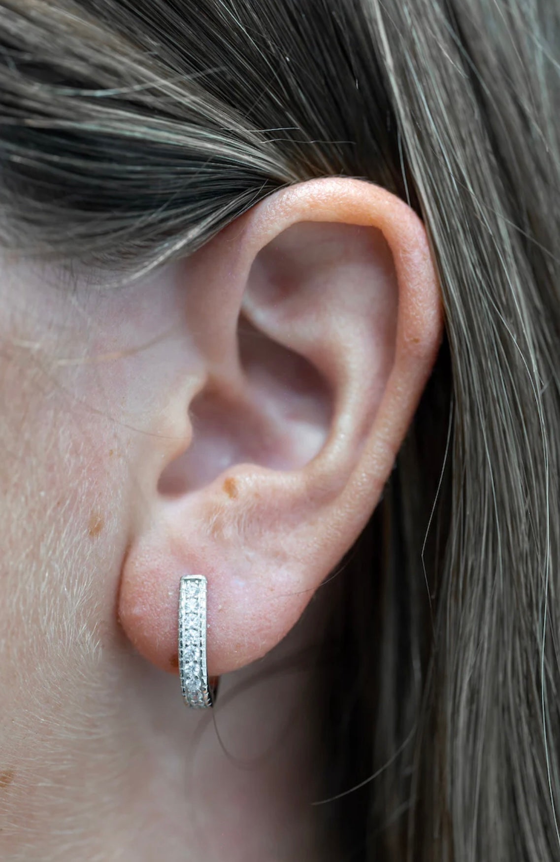 Sterling Silver 925 Cubic Zirconia Pave Huggie Earrings