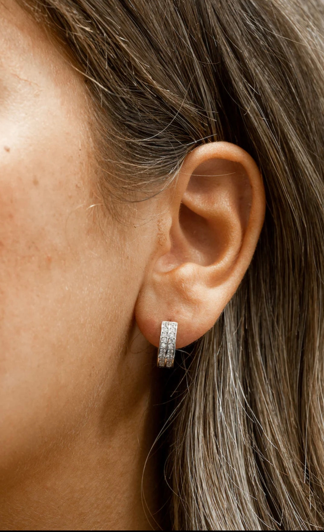 sterling Silver Double Sparkly Hoop Earrings