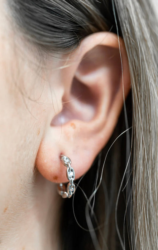 Sterling Silver Chain Link Huggie Hoop Earrings