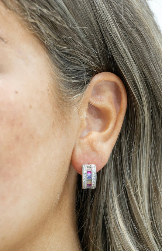 silver Coloured Crystal Small Hoop Earrings
