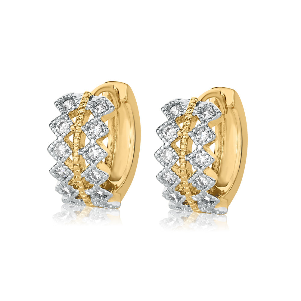 Diamond Pattern Three-Row Hoop Earrings