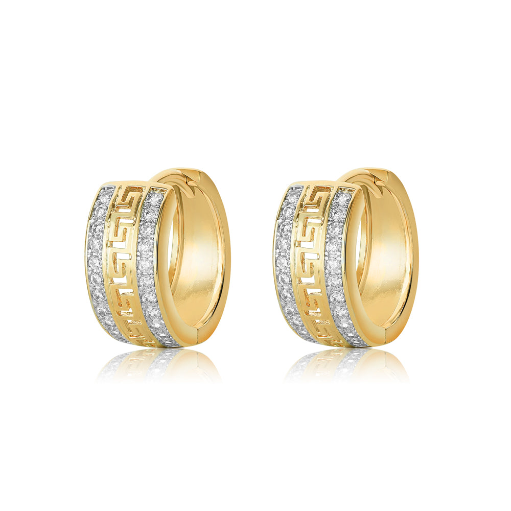 18ct Gold Plated Reversible Crystal Greek Key Hoop Earrings