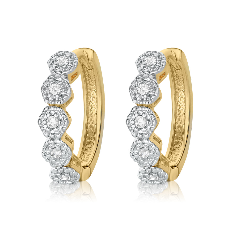 Hex Stone Sparkling Cubic Zirconia Cluster Hoop Earrings