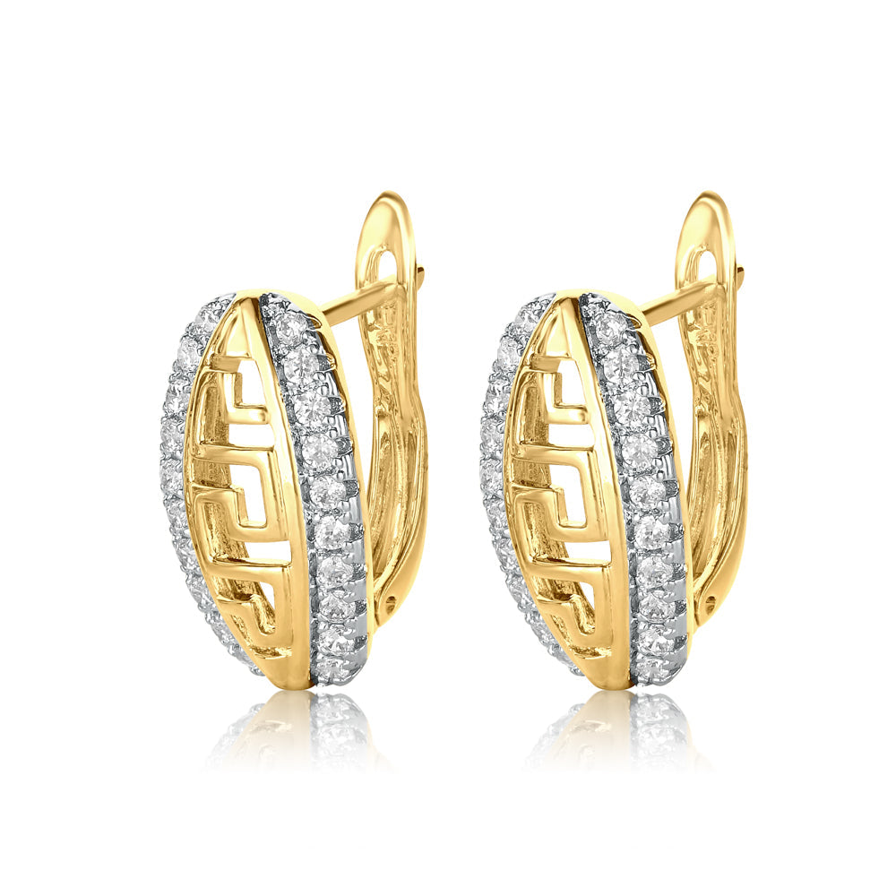 18ct Gold Plated Greek Key CZ Hoop Earring