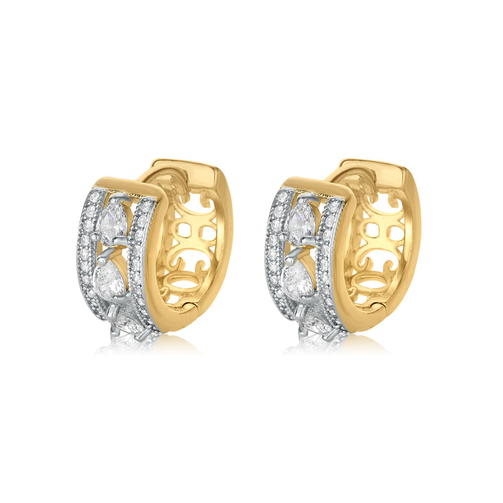 18ct Gold Plated Pear Cluster Huggies Earrings