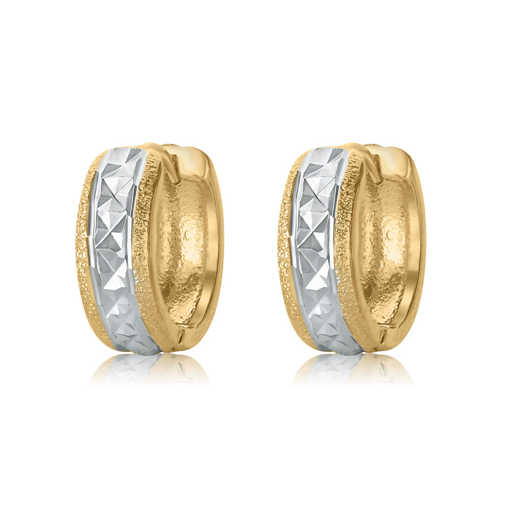 Two-Tone Sandblast 18k Gold Plated Huggie Earrings