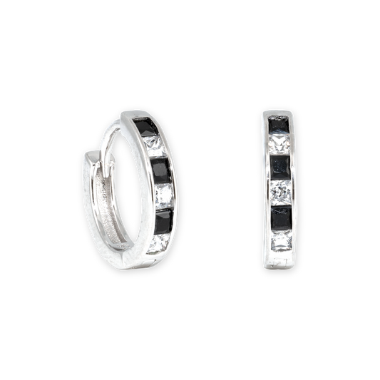 Chic Black & White Cubic Zirconia Hoop Earrings