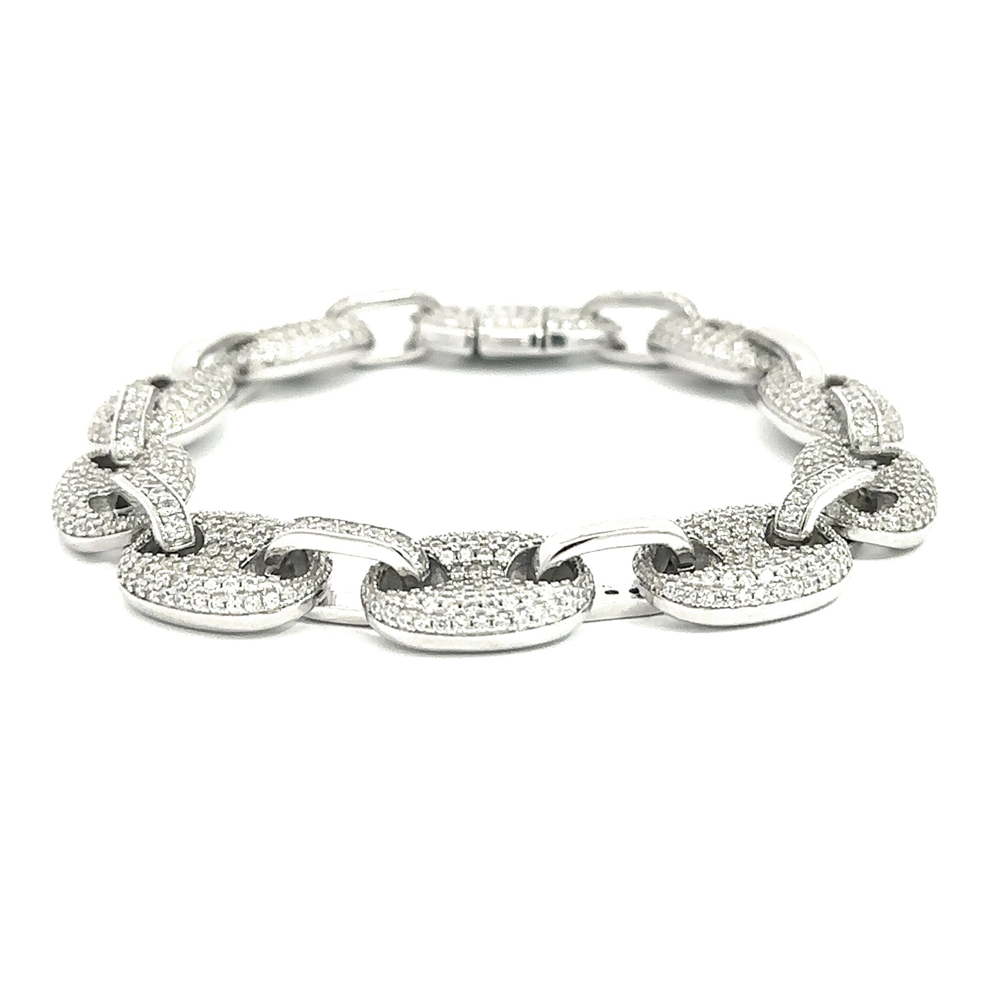 12mm Sterling Silver 925 Puffed Mariner Link Bracelet