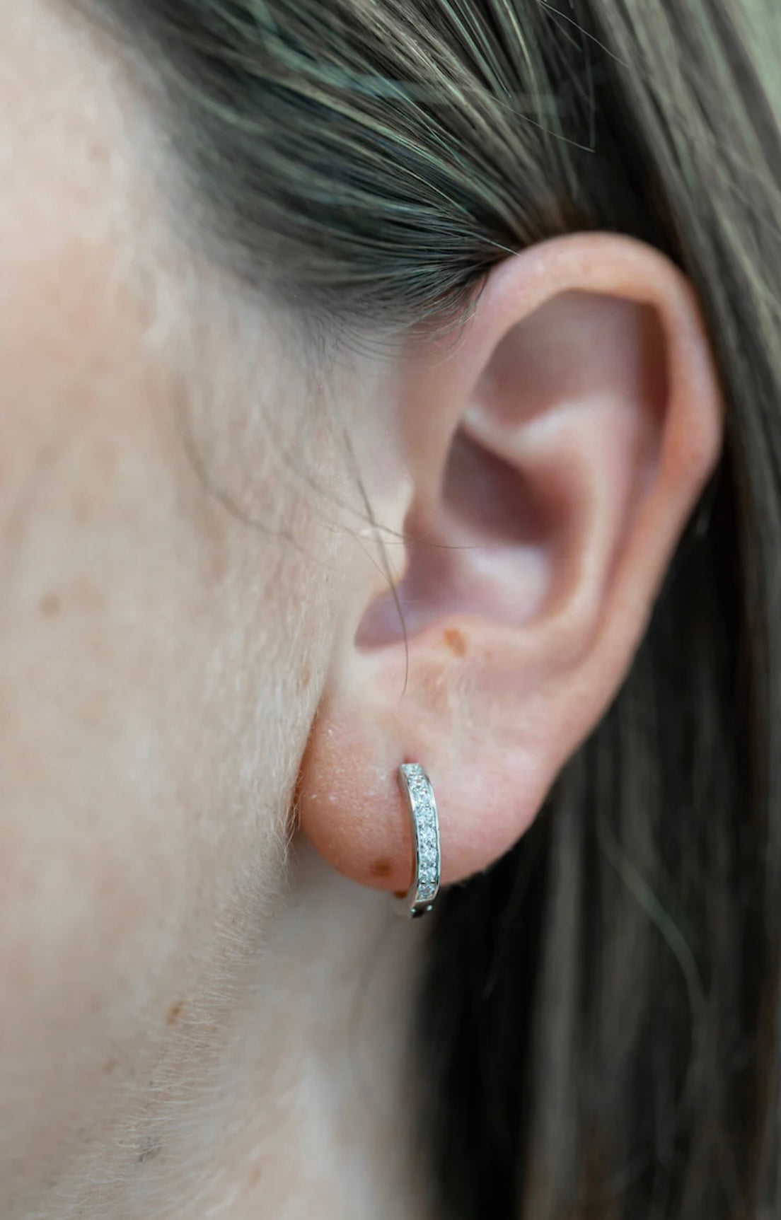 Sterling Silver Pavé Cubic Zirconia Mini Huggie Hoop Earrings