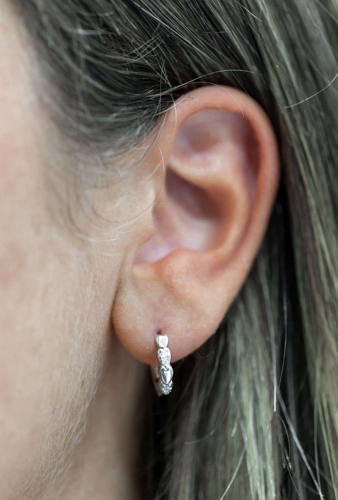 Sterling Silver Heart-Motif Huggie Hoop Earrings