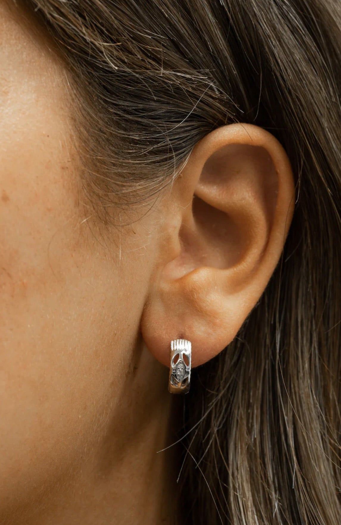 Silver Crystal Huggie EArrings