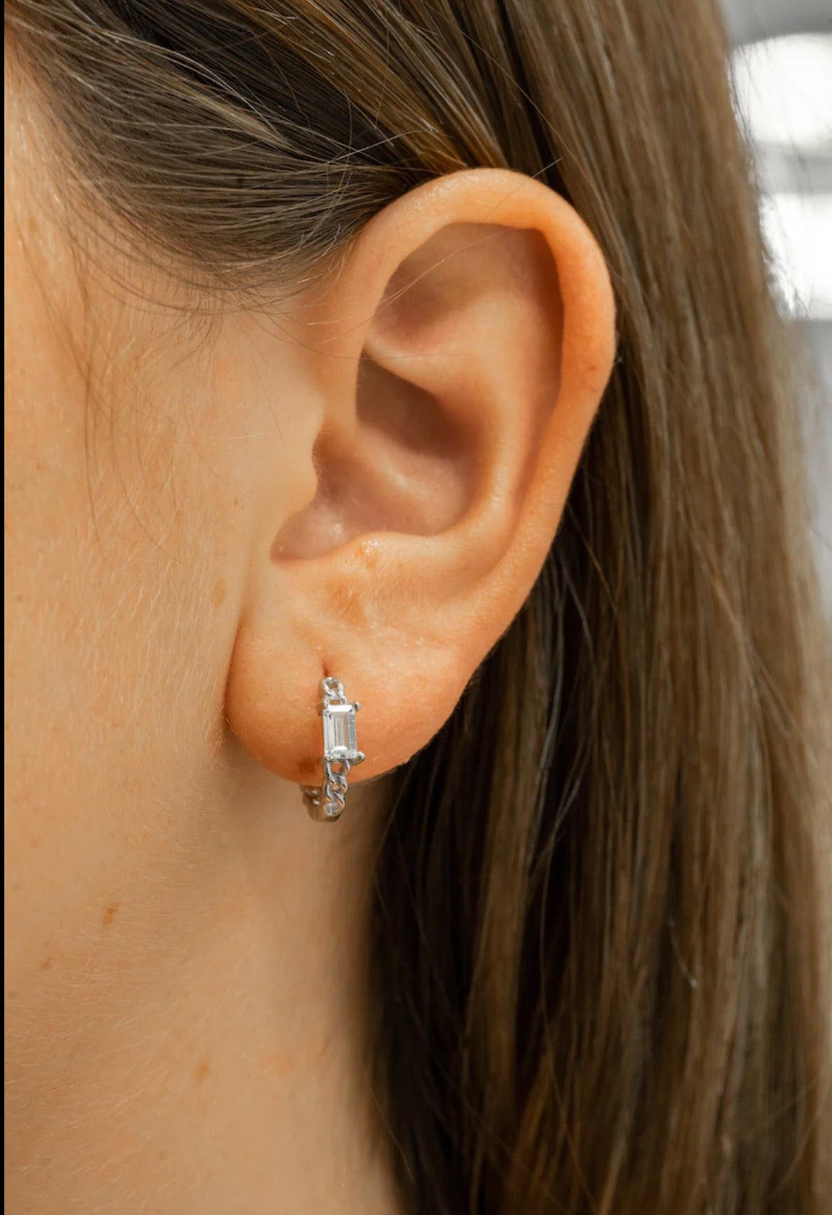 Silver Chain Cubic Crystal Hoop Earrings