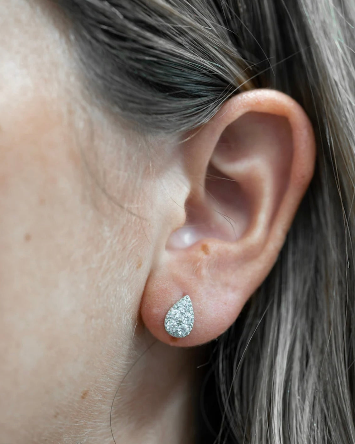 Sterling Silver Teardrop Cubic Zirconia Stud Earrings