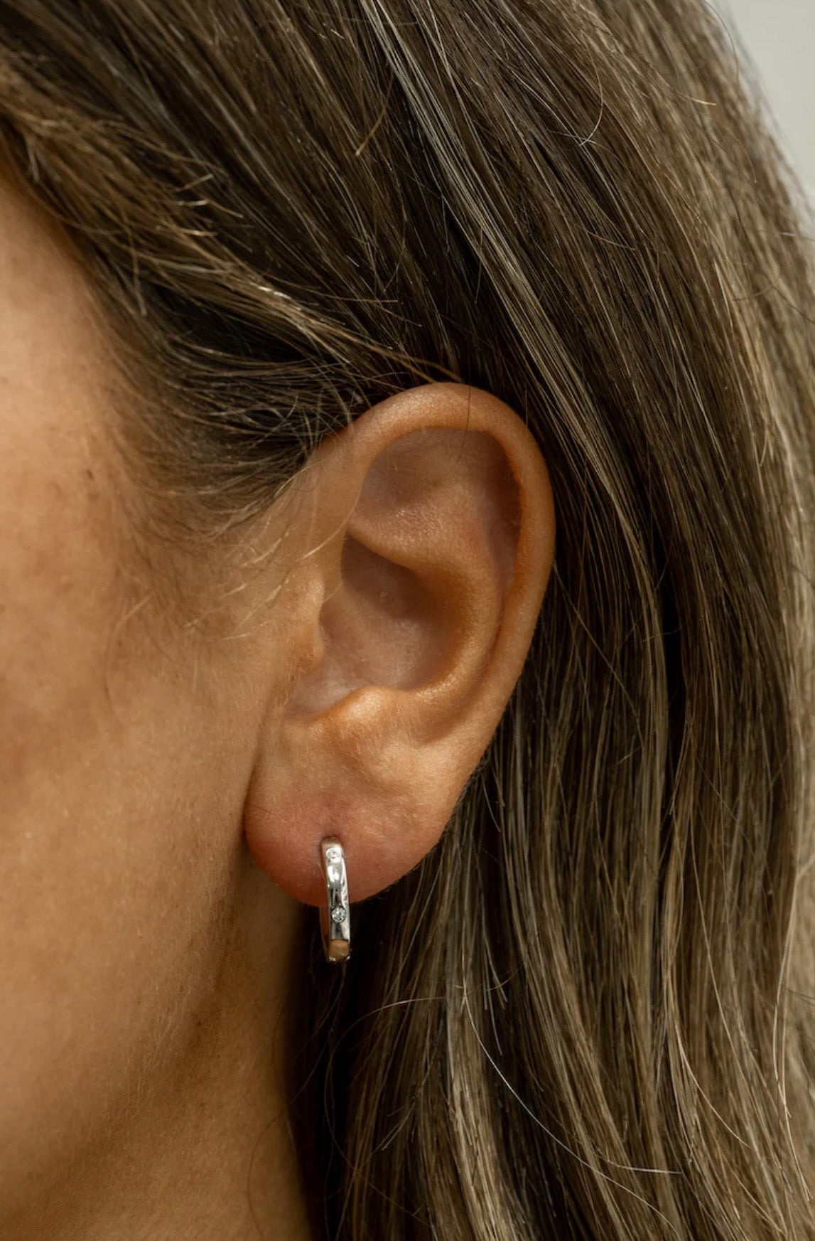 Silver Plain Crystal Huggie Earrings