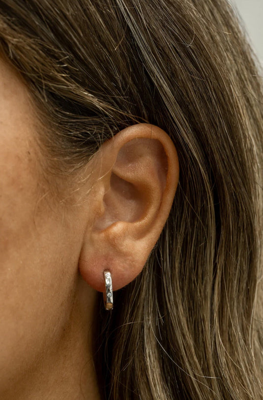 Silver Plain Crystal Huggie Earrings