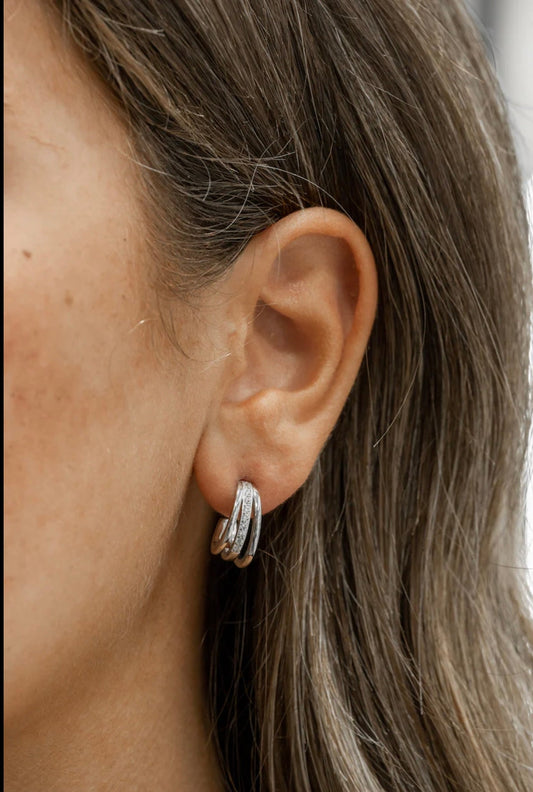 Silver Cubic Zirconia Triple Hoop Earrings