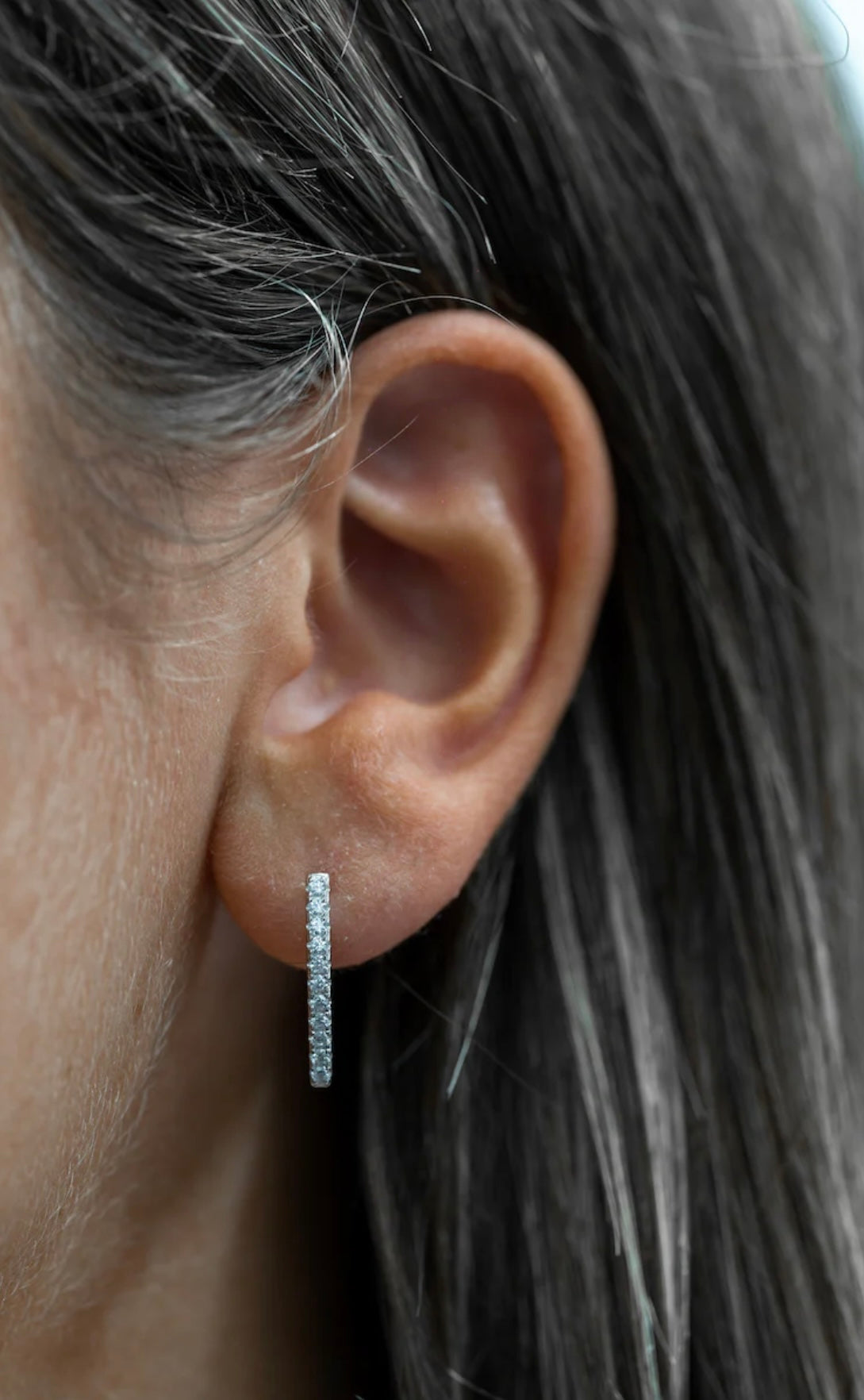 Sterling Silver Cubic Zirconia Bar Hoop Earrings