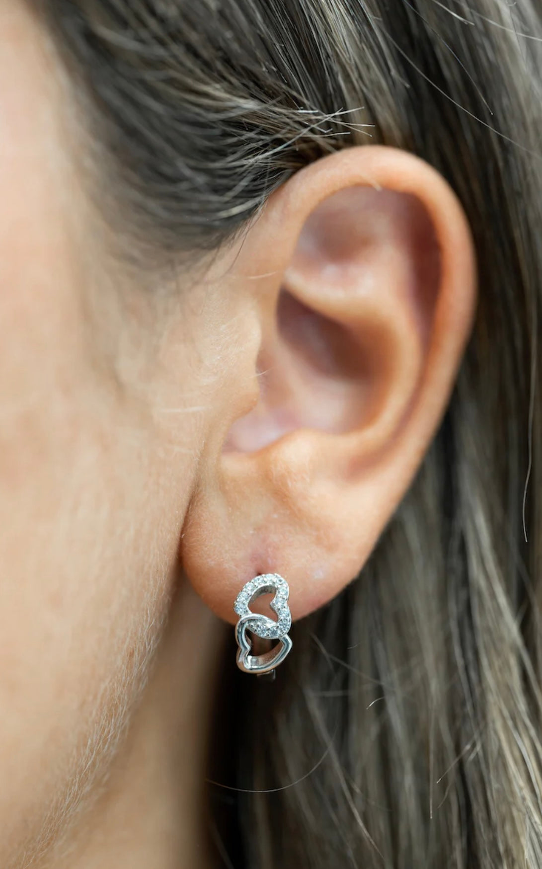 Sterling Silver CZ Intertwined Heart Earrings