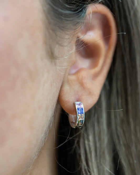 Sterling Silver Multi-Colour Cubic Zirconia Huggie Hoop Earrings